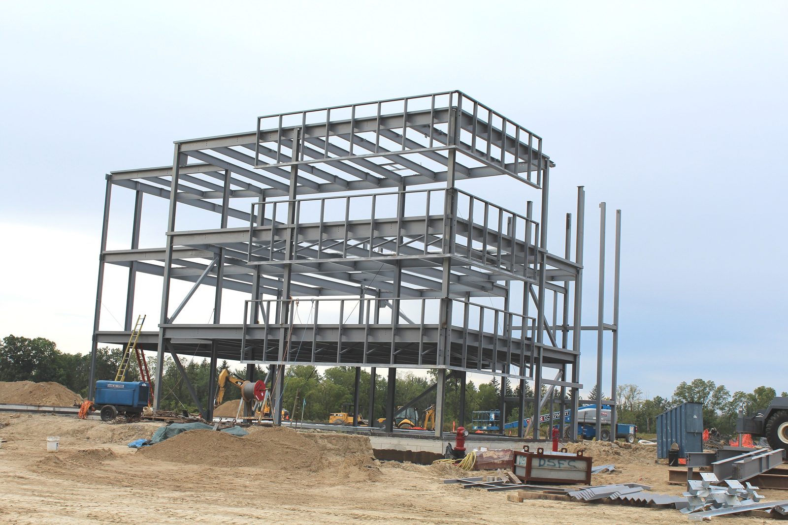 Structural steel frame of a commercial building under construction